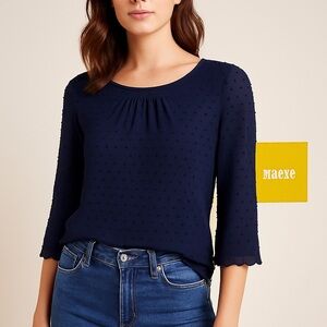 Maeve Navy Swiss Dot Textured Blouse
Size: D (fits‎ like Medium)
